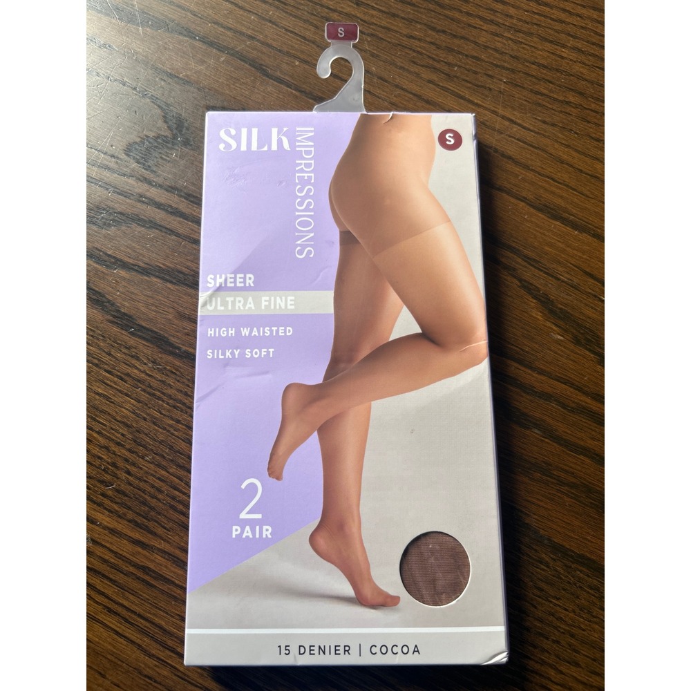 Silk Impressions Ultra Fine Sheer High Waisted Tights 2Pair Sz S Cocoa 15 Denier